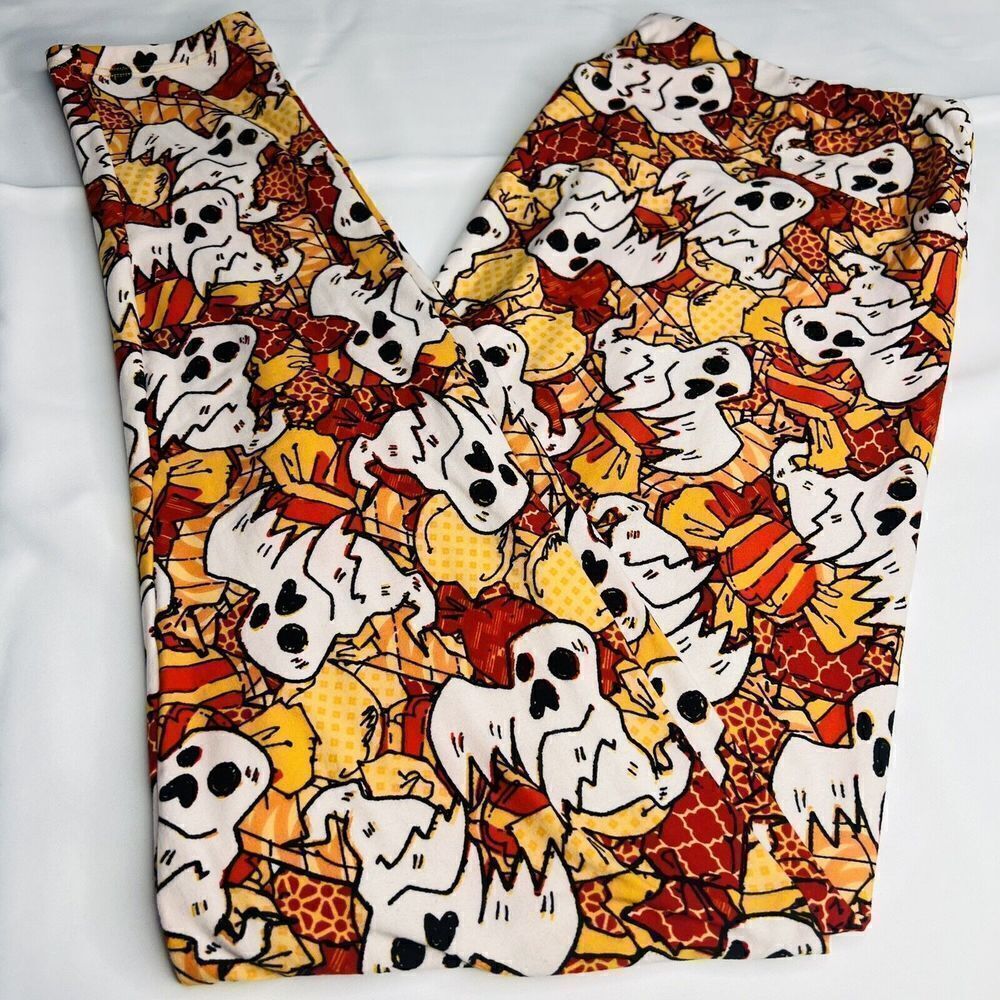 LulaRoe Leggings Tall & Curvy TC Halloween Ghosts Orange Spooky Halloween 0760